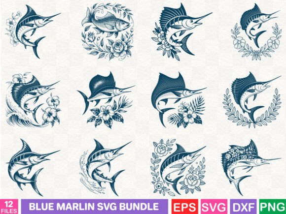 Blue Marlin SVG Bundle for Commercial Graphics & Illustrations