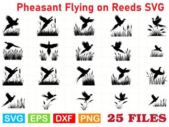 Pheasant Flying on Reeds: A Timeless Illustrative Graphic